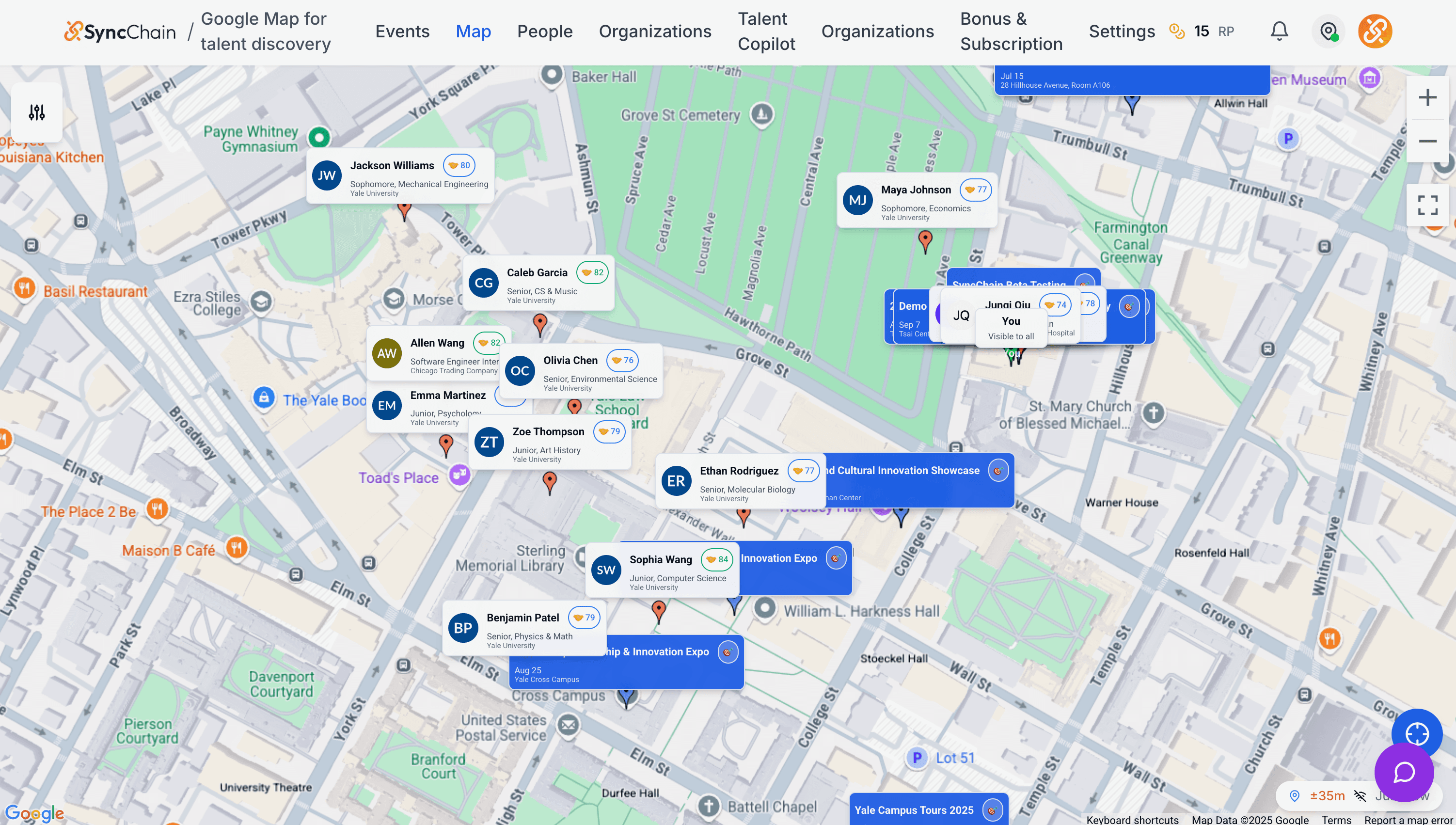 AI-Powered Professional Networking - Interactive Map for Talent Discovery
